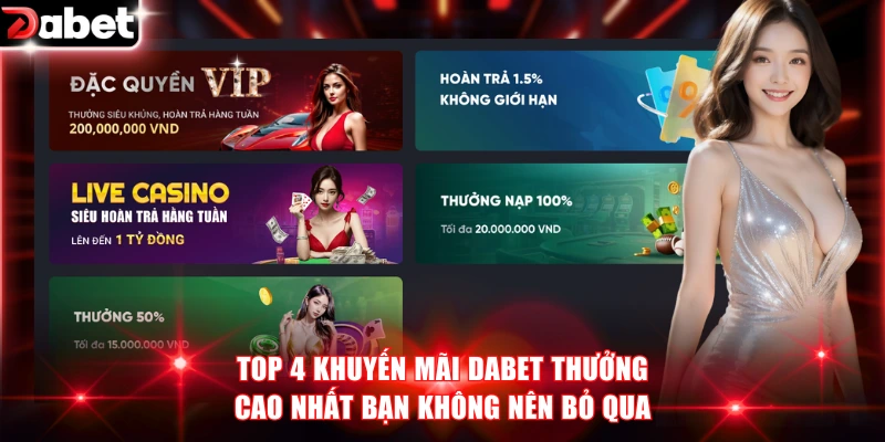 Top 4 Khuyến Mãi DABET Thưởng Cao Nhất Bạn Không Nên Bỏ Qua